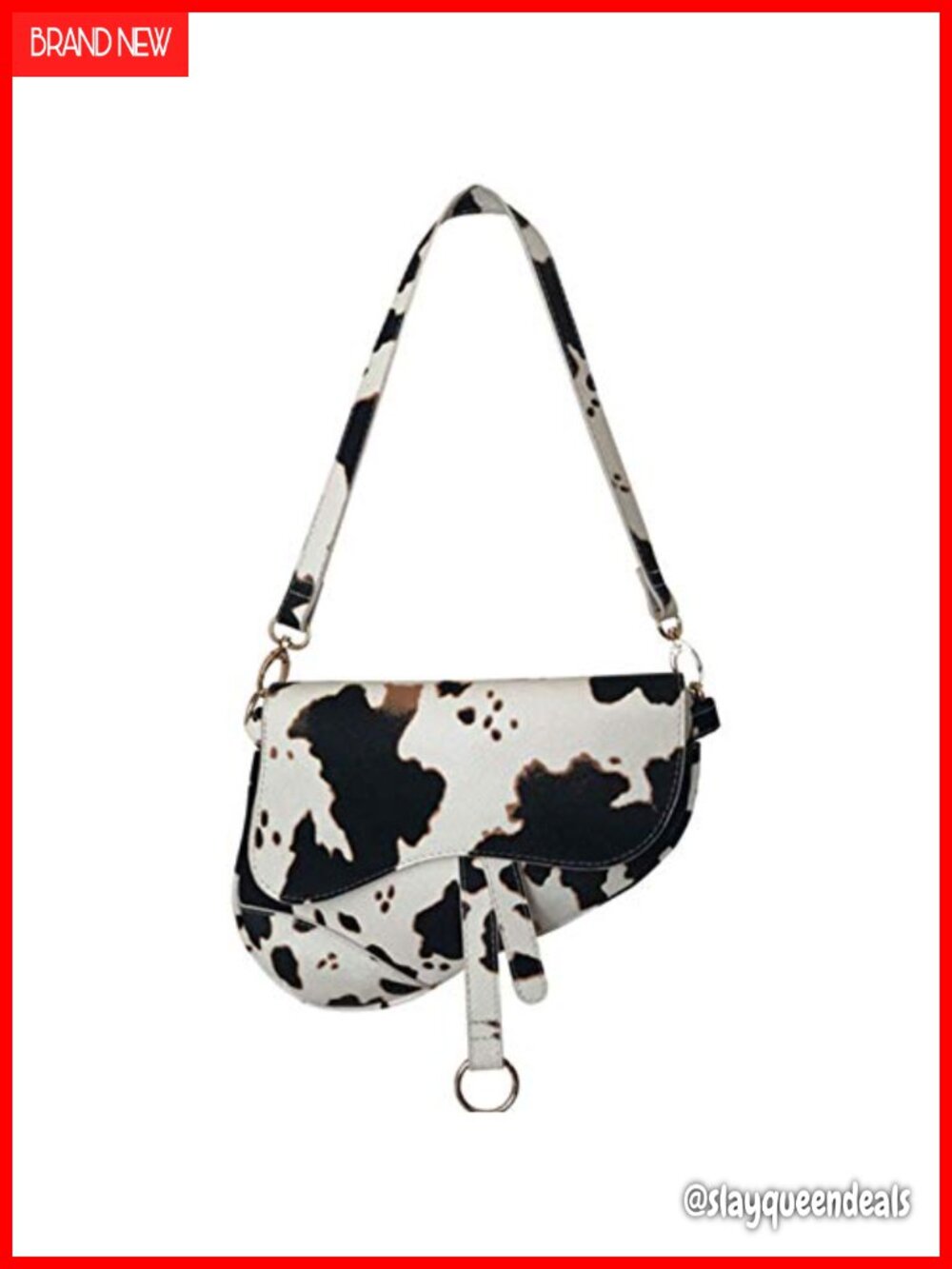 Women Cow Print Saddle Shoulder Bag Faux Leather Clutch Purse Underarm